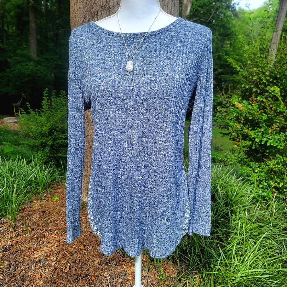 NWOT Como Vintage Long Sleeve Ribbed Flowy Boho Sheer Back Top